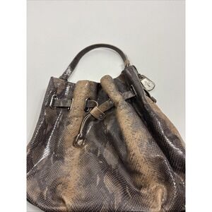 Cole Haan‎ Cornelia Ellie Large Python Drawstring Brown Leather Handbag Hobo